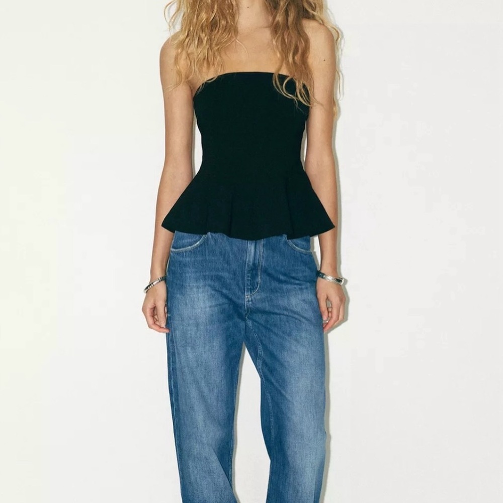 Zara Black Wool Peplum Top